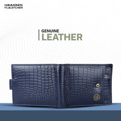 HAMMONDS FLYCATCHER Genuine Leather Wallet for Men - RFID Protected Leather Purse for Men, Money Purse for Men - 5 Card Slots, Coin Pocket, Hidden Pockets, Metal Snap Button - Croc Blue