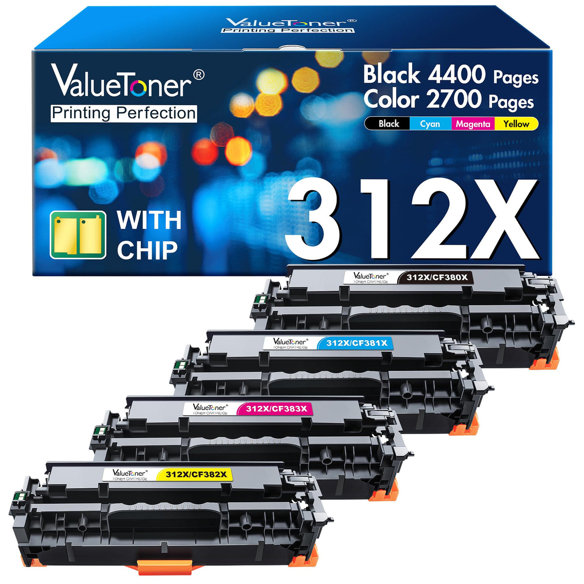 Valuetoner Remanufactured Toner Cartridges Replacement for HP 305A HP 312A Toner Cartridges 305X 312X High Yield for Laserjet Pro 400 300 Color M451dn M451dw M451nw M475dw MFP M476nw Printer (4-Pack)