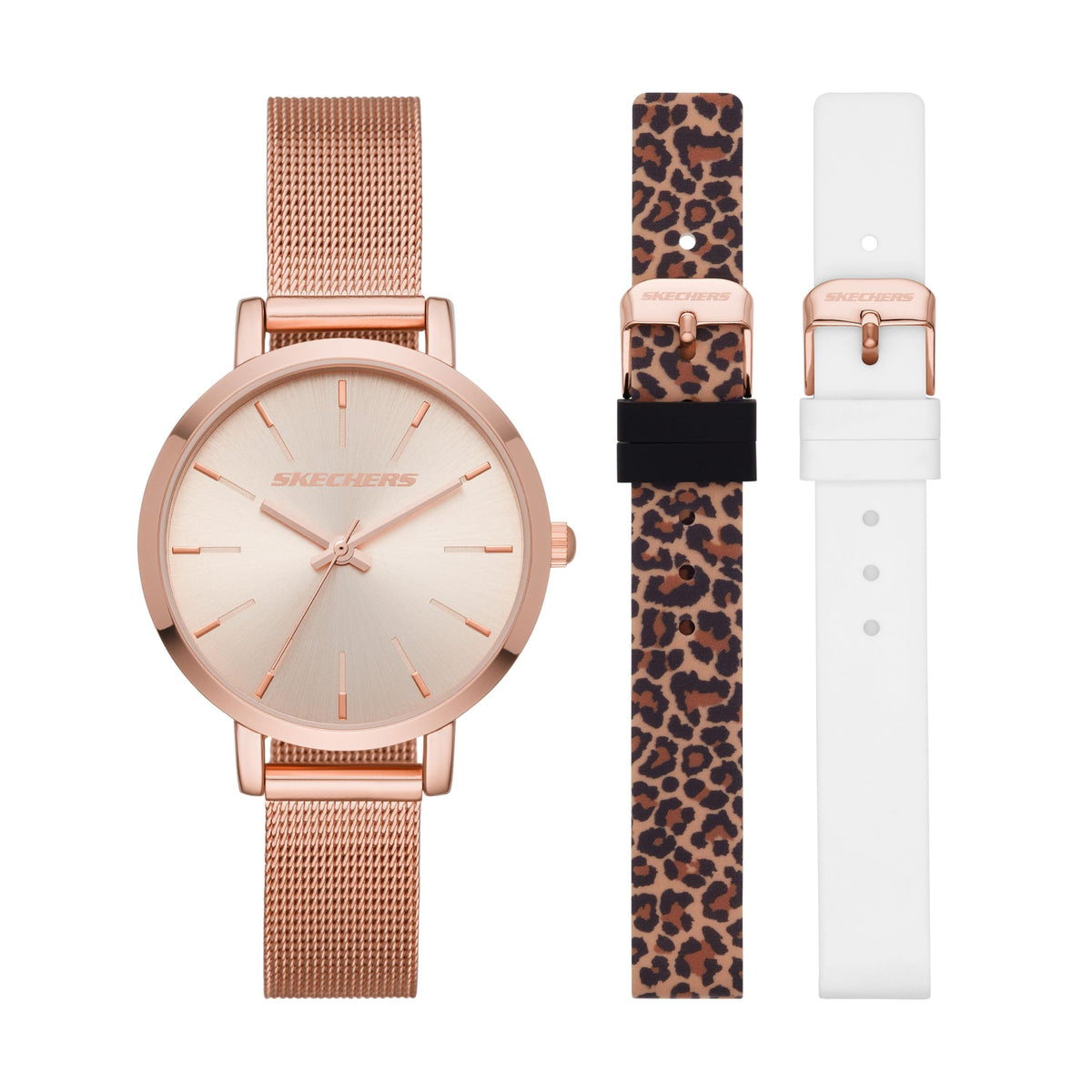 Skechers Women's Quartz Watch Gift Set - Rose Gold, Cheetah/White
