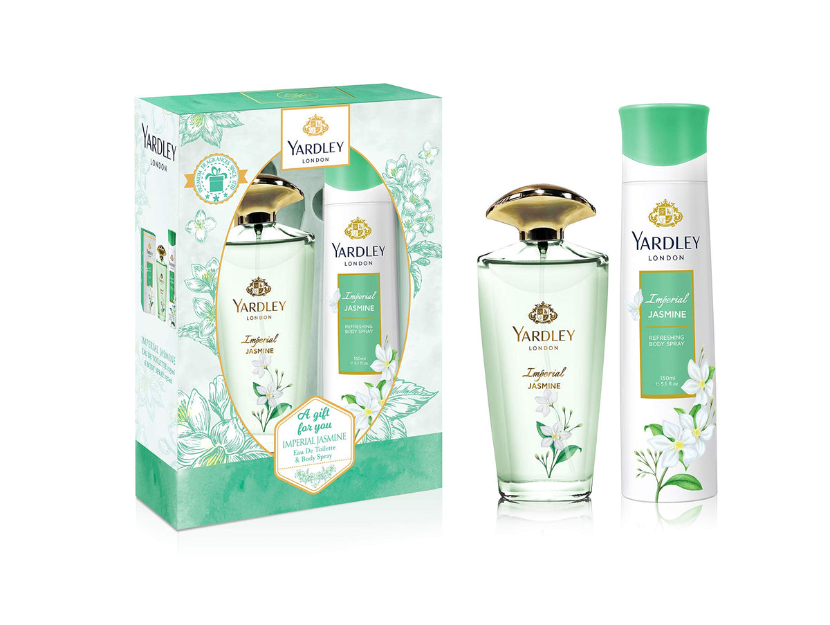 Yardley Imperial Jasmine Perfumed Gift Set, Floral Scent With Jasmine And Orange Blossom Fragrance, Eau De Toilette 125 Ml + Body Spray 150 Ml