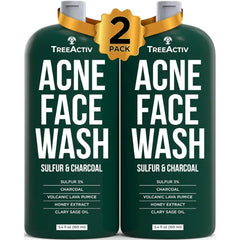 TreeActiv Charcoal Face Wash, 3.4oz, Daily Face Wash with Sulfur and Honey, Charcoal Face Cleanser for Women and Men, 400+ Uses, 2-Pack