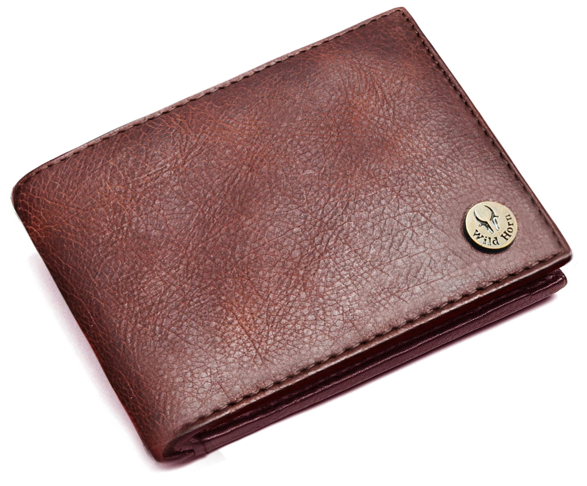 WildHorn® RFID Protected Genuine Leather Wallet & Gift Combo for Men - Brown Crackle