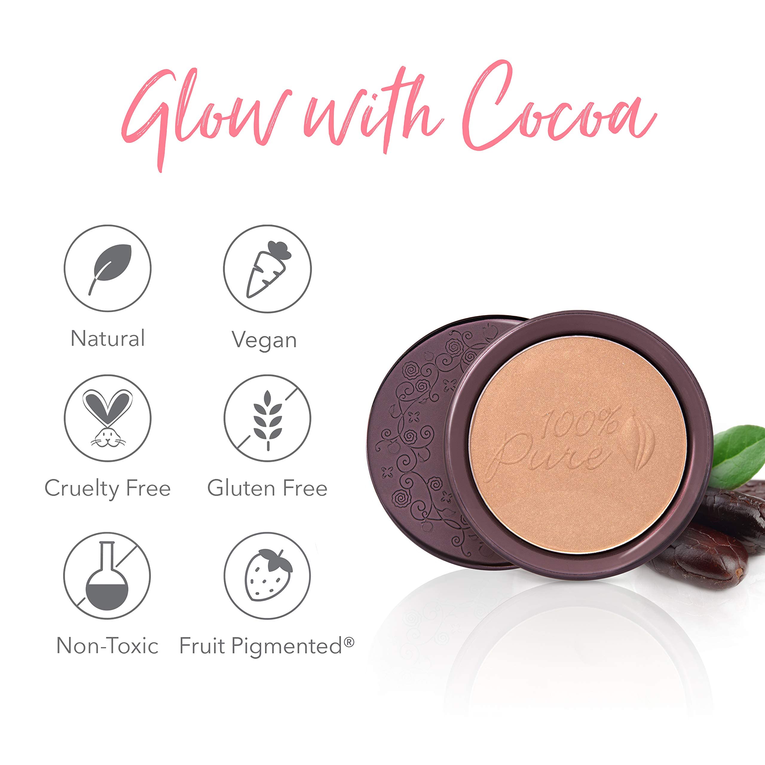 (Cocoa Gem) - 100% PURE Cocoa Pigmented Bronzer, Cocoa Gem, Bronzer Powder for Face, Contour Makeup, Soft Shimmer, Sun Kissed Glow (Light Peachy Brown w/Golden Undertones) - 10ml