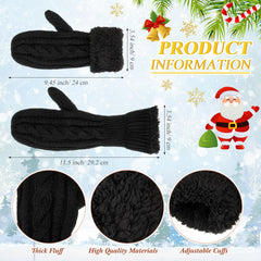 Winter Warm Mittens for Women Cozy Thick Knitted Gloves Soft Lining Cold Weather Accessories Gifts - Black