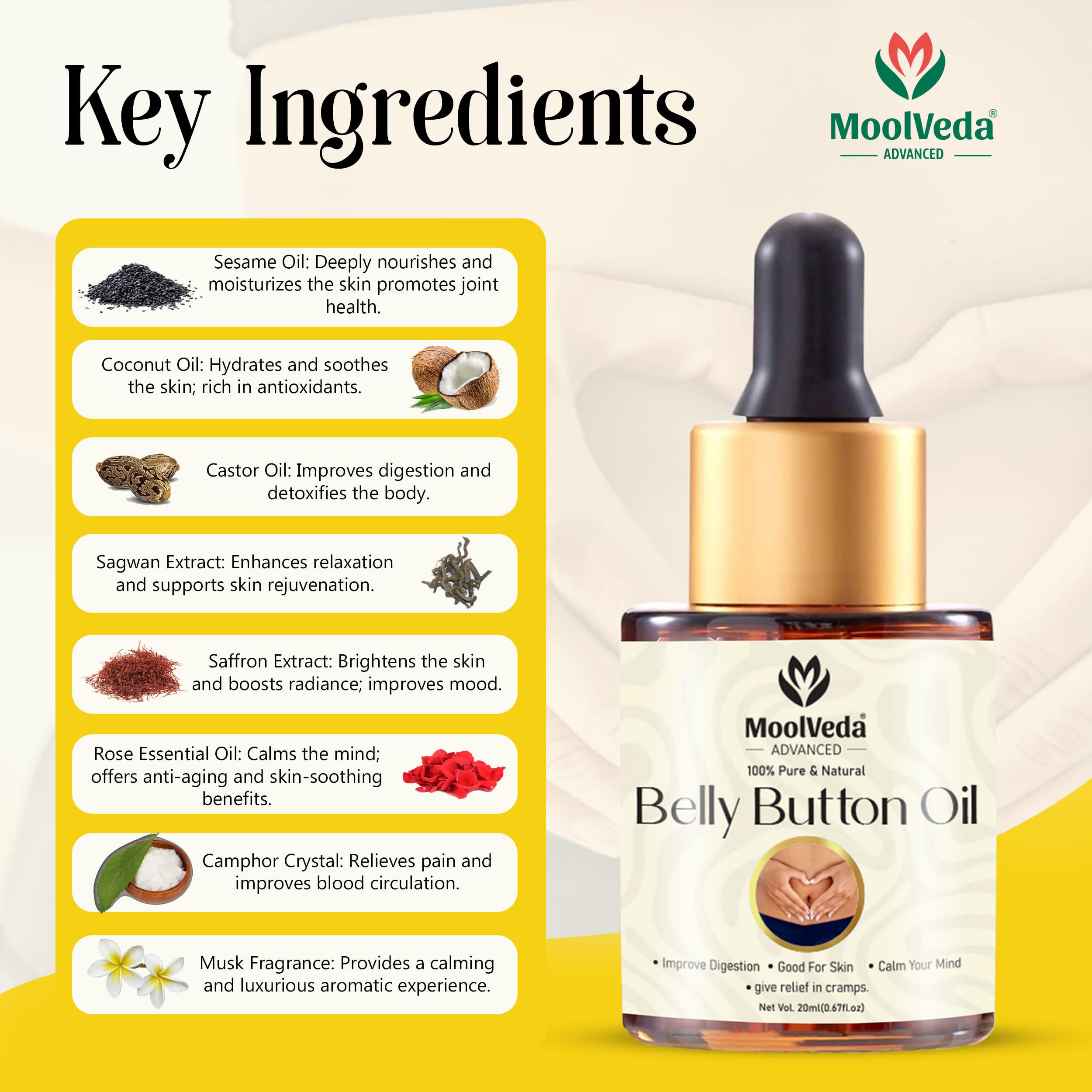 Belly Button (Nabhi) Oil | 100% Pure & Natural | Ayurvedic Oil for Digestion Support & Radiant Skin | 20ml