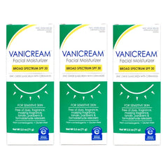 Vanicream Facial Moisturizer Broad Spectrum SPF 30, Zinc Oxide Sunscreen with Ceramides, For Sensitive Skin, Non-Comedogenic and Fragrance-Free, 2.5 oz (Pack of 3)