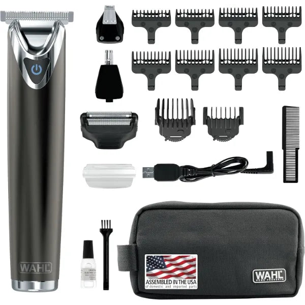 Wahl USA Stainless Steel Lithium Ion 2.0+ Slate Beard Trimmer for Men - Electric Shaver, Nose Ear Trimmer, Rechargeable All in One Men's Grooming Kit - Model 9864