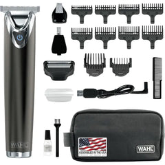 Wahl USA Stainless Steel Lithium Ion 2.0+ Slate Beard Trimmer for Men - Electric Shaver, Nose Ear Trimmer, Rechargeable All in One Men's Grooming Kit - Model 9864