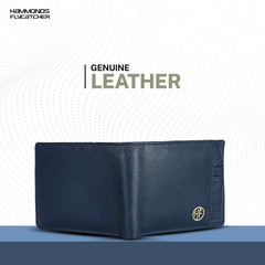 HAMMONDS FLYCATCHER Genuine Leather Wallet for Men - RFID Protected Leather Purse for Men, Money Purse for Men, Bi-Fold Wallet - 6 Card Slots, 1 Card Case, Coin Pocket, Hidden Pockets - Blue