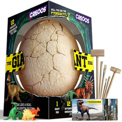 Creoos Dinosaur Egg Dinosaur Toys Dig Kit 12 Dinasour with 6 Digging Tools and Board Game Giant Dino Egg Large Big Gift for Kids Boys Girls Science Learning STEM Crafts Excavation Eggs Jurassic Toy