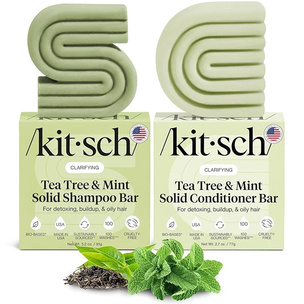 Kitsch Clarifying Tea Tree Shampoo and Conditioner Set – Shampoo & Conditioner Bar for Women and Men, Scalp & Oil Control Hair Care – Free of Paraben, Sulfate & Silicone – Made in USA - 2 pcs