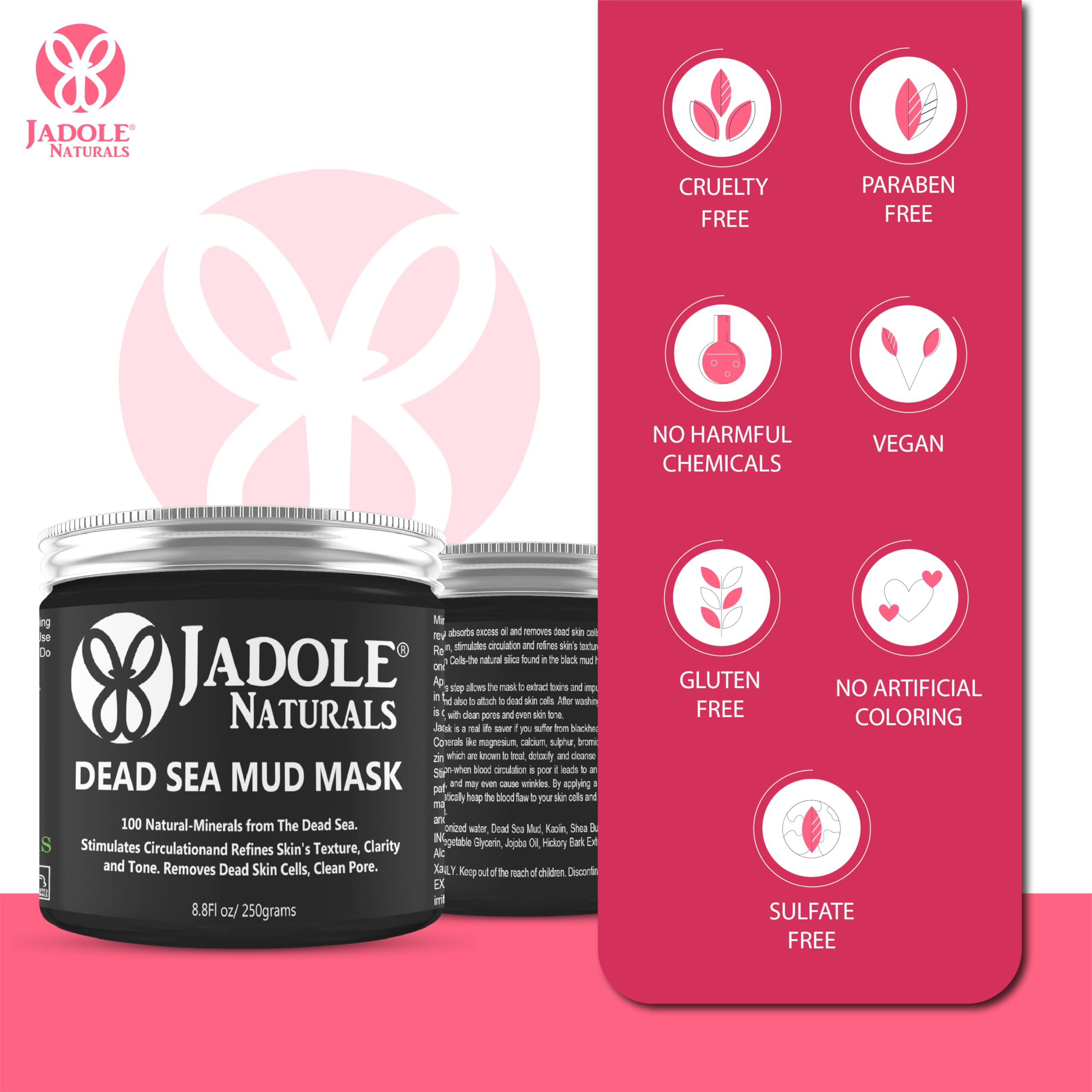 Jadole Naturals Dead Sea Mud Mask For Face-250g | 100% Natural Minerals for Young Look Skin | Detoxifies, Stimulates Circulation & Refines Texture| Cleans Pores, Removes Dead Skin Cells & Reduces Acne