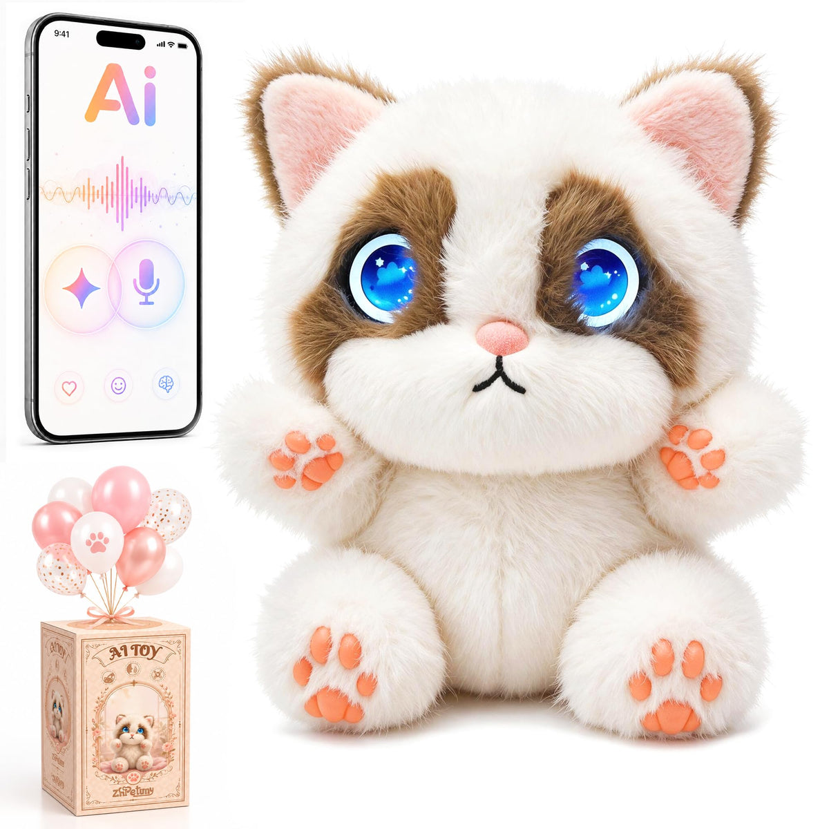 AI Toy for Kids, AI Companion Plush Cat, Talking Robot, Gift for Kids 3+