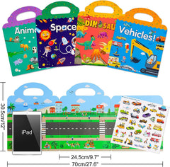 Mumoo Bear Reusable Sticker Books Toys for Kids - 4 Pack for Age 2 3 4 Year Old Boys Girls Toddlers, 3D Clear Animal Space Vehicles Dinosaur Sticker Book Educational Learning Toy Birthday Gifts