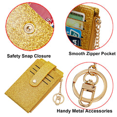 Valentoria Small Card Wallet for Women Slim Rfid Front Pocket Card Cases Holder Zipper Coin Purse (Bling-Gold)