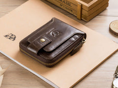 BULLCAPTAIN Mens Genuine Leather Zipper Wallet RFID Blocking Bifold Zip Around Multi Credit Card Holder,Big (brown)