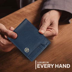 HAMMONDS FLYCATCHER Genuine Leather Wallet for Men - RFID Protected Leather Purse for Men, Money Purse for Men, Bi-Fold Wallet - 6 Card Slots, 1 Card Case, Coin Pocket, Hidden Pockets - Blue