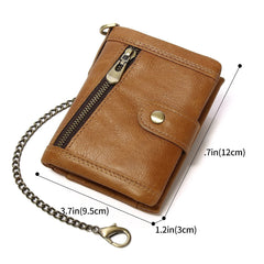 MAKINGTEC Genuine Leather RFID Bifold Wallets with Anti-Theft Chain Minimalist Leather Wallet with ID Window Multifunctional Leather Wallet Leather Wallet for Men with Money Pocket
