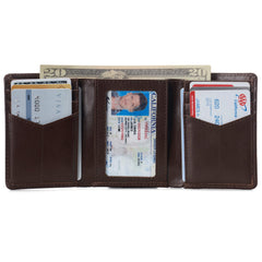 Alpine Swiss Men's Leon Trifold Wallet RFID Safe York Collection - Glossy Nappa Brown
