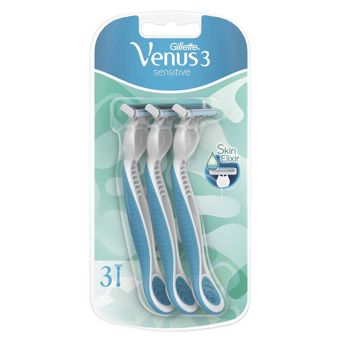 Gillette Venus 3 Sensitive Women's Disposable Razors with Skin Elixir, 3 Count
