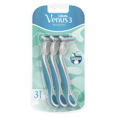 Gillette Venus 3 Sensitive Women's Disposable Razors with Skin Elixir, 3 Count