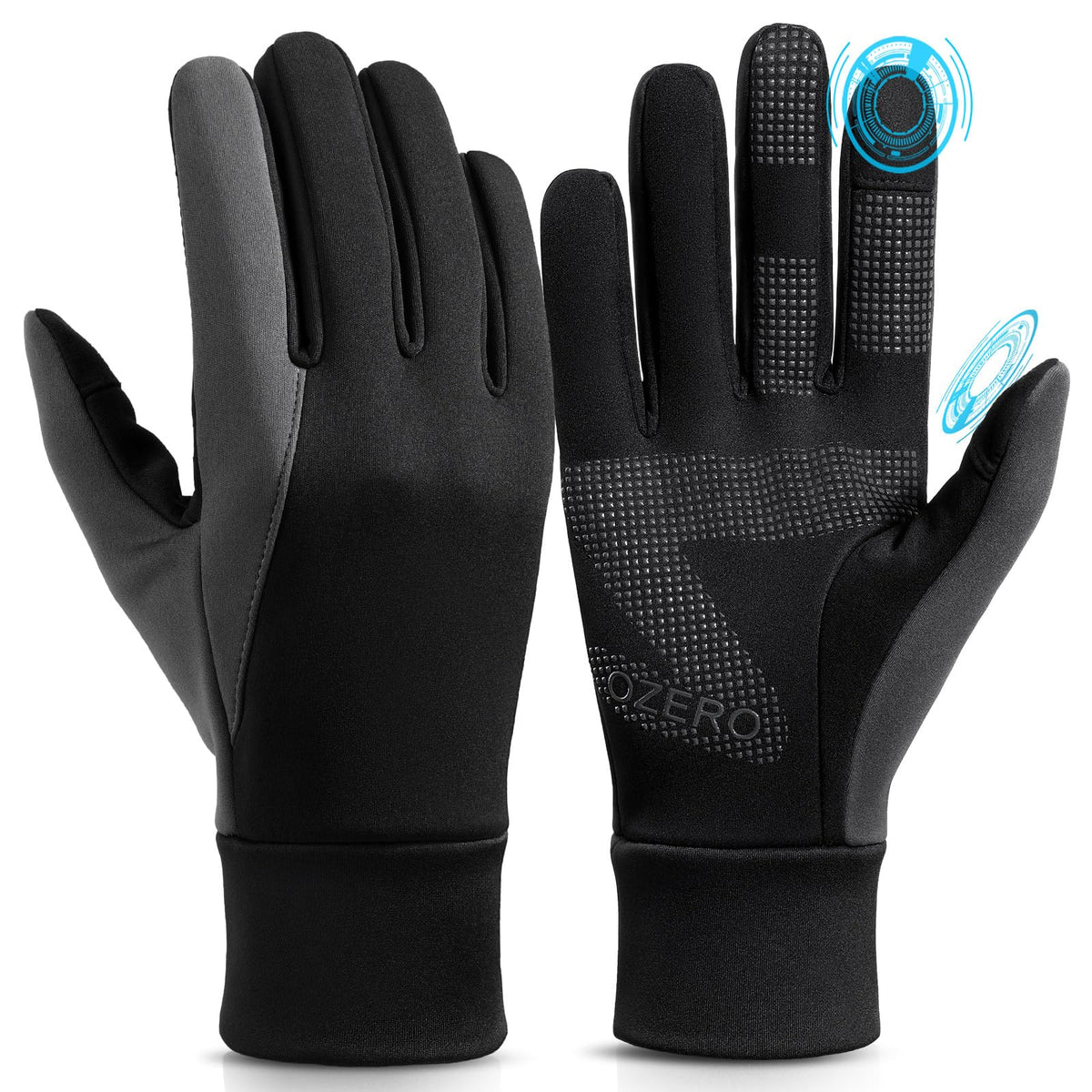 OZERO Winter Cycling Gloves for Men Women: Waterproof Windproof Anti-Slip Touchscreen Thermal Sports Gloves for Driving Hiking Bike Cycling Running - Black-grey