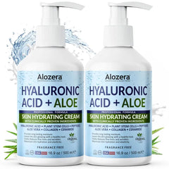 Alozera Hyaluronic Acid Face & Body Lotion with Aloe Vera, Daily Moisturizing Lotion for Dry Skin Hydration & Refresh, Non-Greasy, Lightweight, Fragrance-Free Moisturizer, 16.9 oz