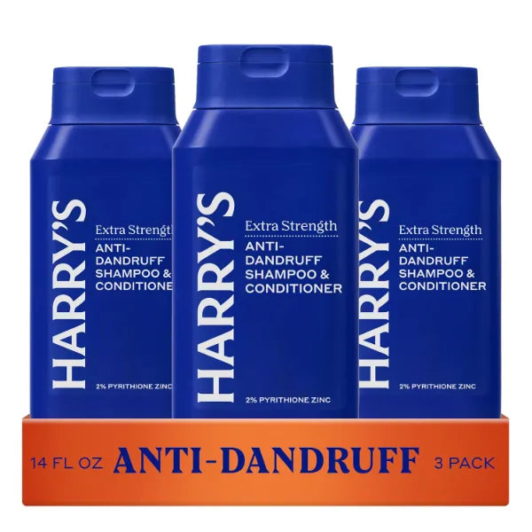 Harry's Extra-Strength Anti-Dandruff  2 in 1 Shampoo and Conditioner For Men's, Made with 2% Pyrithione Zinc - 14 fl oz (Pack of 3)