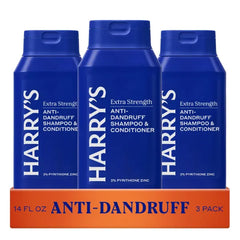 Harry's Extra-Strength Anti-Dandruff  2 in 1 Shampoo and Conditioner For Men's, Made with 2% Pyrithione Zinc - 14 fl oz (Pack of 3)