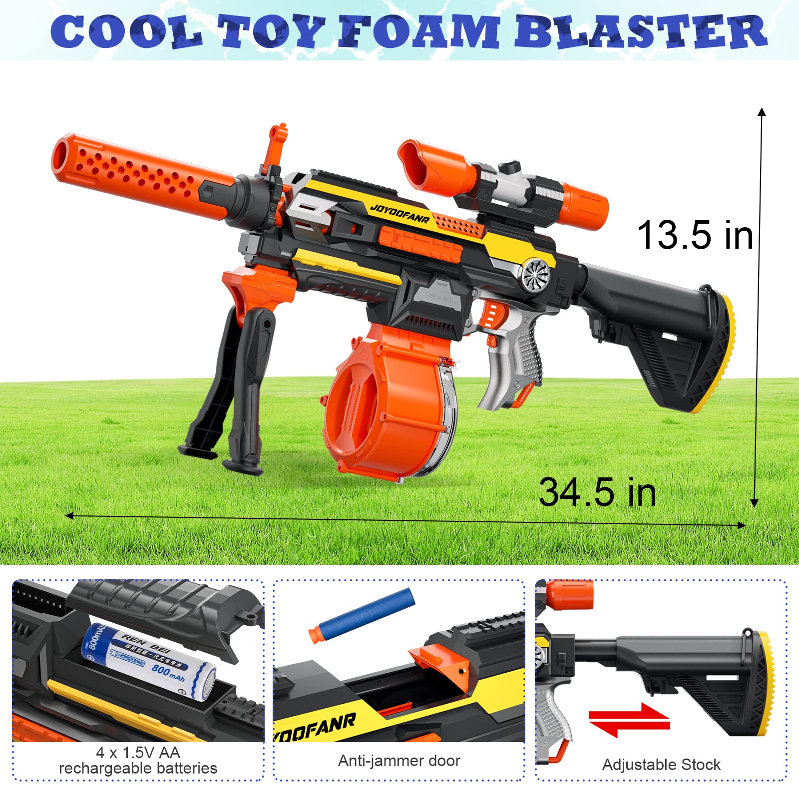 Toy Guns Automatic Machine Gun with Tactical Vest Kit -Toy Sniper Gun Rifle with Bipod - Drum Magazine Clips and 120 Darts -Toys Foam Guns for Boys 8-12 Kids Adults Gifts for Birthday Christmas