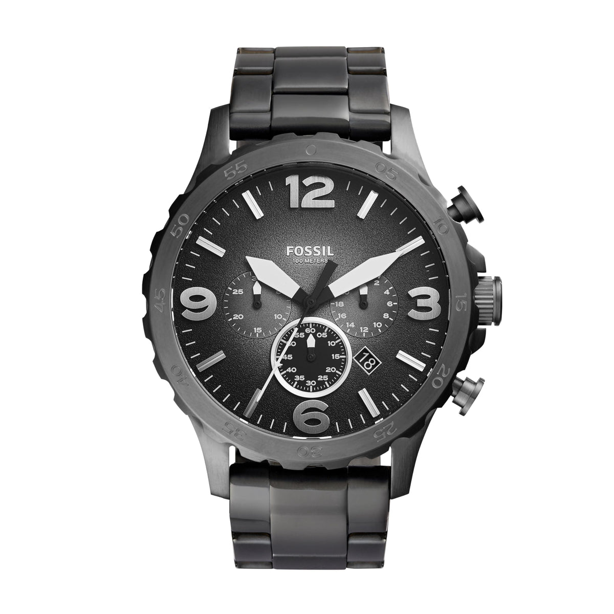 Fossil Nate Men's Watch with Oversized Chronograph Watch Dial and Stainless Steel or Leather Band Grey