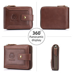 Shalatum Genuine Leather Zipper Wallet for Men RFID Blocking Large Capacity Vintage Wallet with Coin Pocket ID Window, Coffee