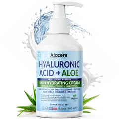 Alozera Hyaluronic Acid Face & Body Lotion with Aloe Vera, Daily Moisturizing Lotion for Dry Skin Hydration & Refresh, Non-Greasy, Lightweight, Fragrance-Free Moisturizer, 16.9 oz