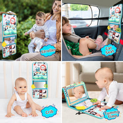 Joyfia Tummy Time Baby Mirror Toys Baby Toys 0-6 Months, Floor Mirror with Crinkle Cloth Book & Teethers, Double-sided Black and White High Contrast Toy, Infant Sensory Toys for Newborn 0-12 Months