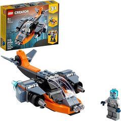 LEGO Creator 3 in 1 Cyber Drone Space Toys, Transforms from Drone to Cyber Mech or Cyber Scooter, Space Toy Building Set, Gift for 6 Plus Year Old Kids, Boys, and Girls, 31111