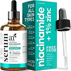 Artnaturals Niacinamide Face Serum, 10% Active Niacinamide with 1% Zinc PCA & Vitamin B3 Hyaluronic Acid, Pore Reducer, Mineral Blemish Protection, 1 oz