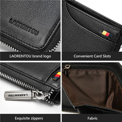 LAORENTOU Genuine Leather Wallets for Men, RFID Blocking, Multi Card Holder Slim Mens Wallet with Zipper Coin Purse, Bifold Wallet for Man, Boys, Teens, Black, medium, Coin Purse Wallet