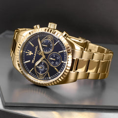 Maserati COMPETIZIONE 43 mm Multifunction Men's Watch, Gold, R8853100026 - Gold-Blue