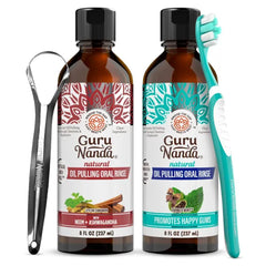 GuruNanda Coconut Oil Pulling and Ashwagandha Oil Pulling, Promotes Fresh Breath and Happy Gums, 7 Essential Oils & Vitamins for Healthy Teeth & Gums, Alcohol-Free
