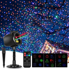 Avokadol Outdoor Laser Projector Lights, RGB Firefly Light Show for Backyard Parties & Gatherings, IP65 Waterproof, 270° Adjustable, 10 Color Modes + 3 Changeable Holiday Cards(Halloween/Snowflake/Christmas)
