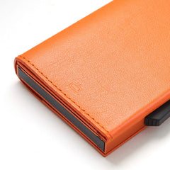 OGON Automatic Leather wallet Cascade Slim - Compact aluminum RFID blocking card holder - Up to 8 cards and banknotes - Orange