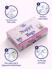 Cool & Cool Nappy Bags 100's - Mildly Scented Diaper Disposable Bags + Baby Aqua Wipes 64's - 99%,Alcohol Free, Fragrance-Free, Gentle on Skin - Combo Pack