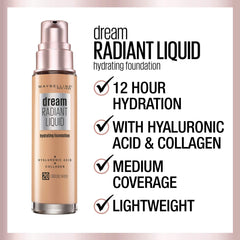 Maybelline New York Dream Radiant Liquid Medium Coverage Hydrating Makeup, Lightweight Liquid Foundation, Sandy Beige, 1 Count