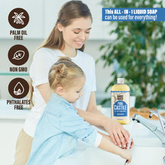Pure Castile Soap Liquid Organic, Certified Palm Oil Free Natural Soap, Unscented, 32 oz