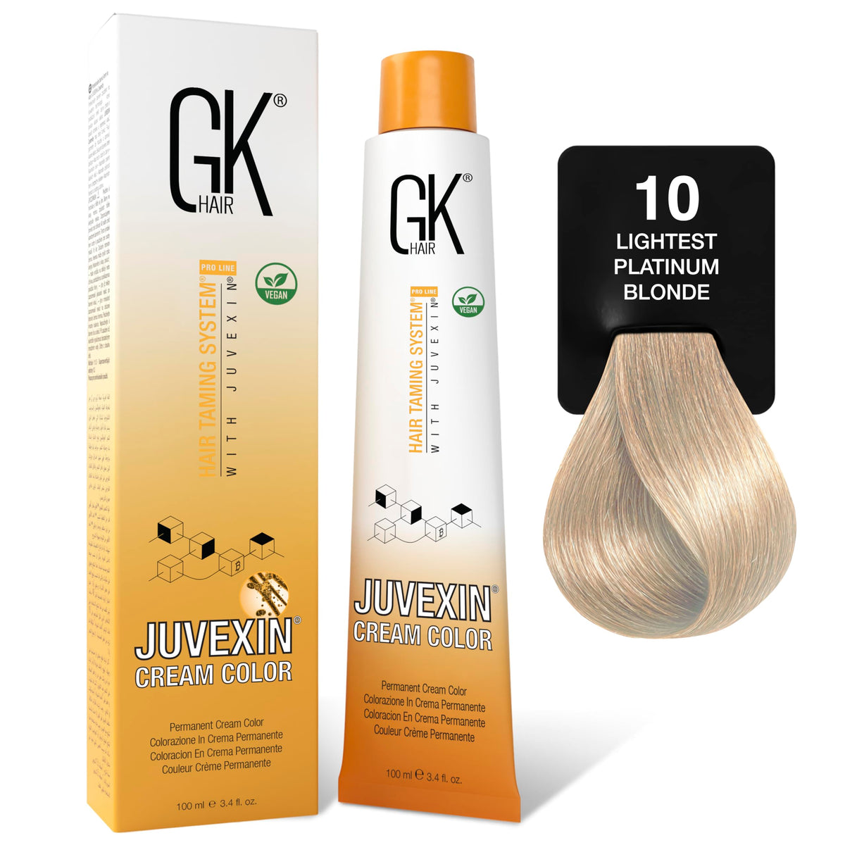 GK HAIR Global Keratin Permanent Hair Cream Color (3.4 Fl Oz/100ml) Nourishing & Cleansing Colors for Styling Long Lasting Natural Toner, 10 Lightest Platinum Blonde