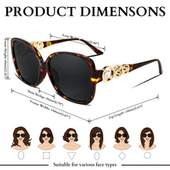 FEISEDY Women's Fashion Sunglasses, Oversized Square Frame with Pearl Sparkling, Polarized UV Protection B2821
