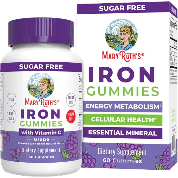 MARYRUTH'S Iron Gummies for 14+ with Vitamin C for Absorption | Sugar Free | Gummy Iron Supplement + VIT C | Energy Metabolism | Cellular Health | Immune Support | Vegan | Non-GMO | 60 Count | Sugar Free, Vegan, Cellular Health