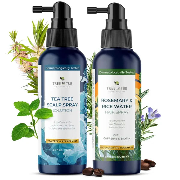 Tree to Tub Tea Tree Scalp Spray & Rosemary Rice Water Hair Mist – Daily Scalp & Hair Duo with Caffeine & Menthol for Balanced, Fuller-Looking Hair - 100ml