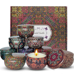 Scented Candles Gift Set, 9pcs Natural Soy Wax Jar Candle Long Lasting Portable Aromatherapy Candle for Home Scented, Various Fragrance Tin Candle Stress Relief for Bath Yoga SPA Sleep Festival Party