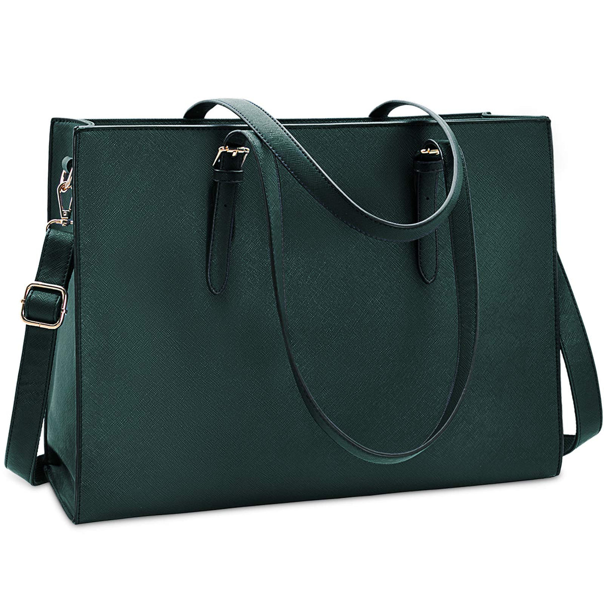 Laptop Bag for Women Waterproof Lightweight Leather 15.6 Inch Computer Tote Bag - Deep Green